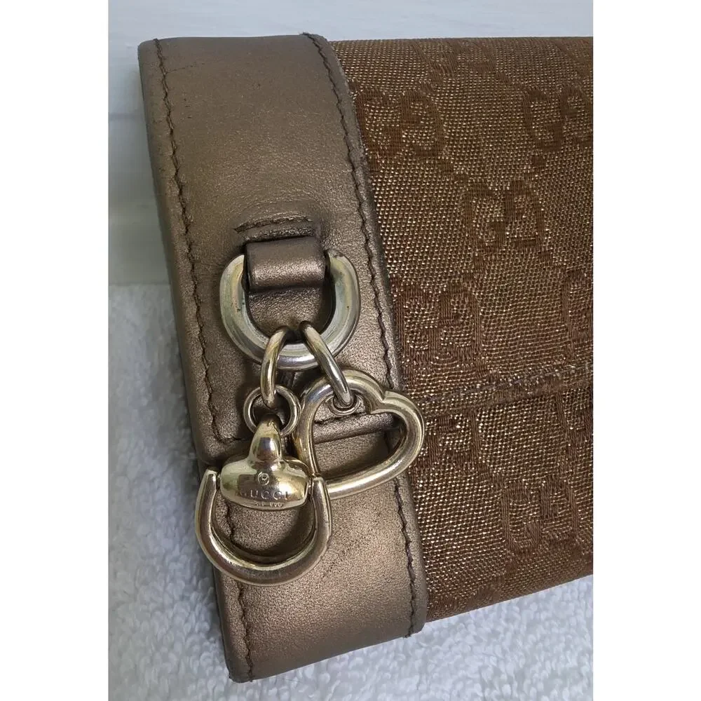 Gucci Women’s Metallic Brown GG Logo Continental Wallet Heart & Bit w/COA
